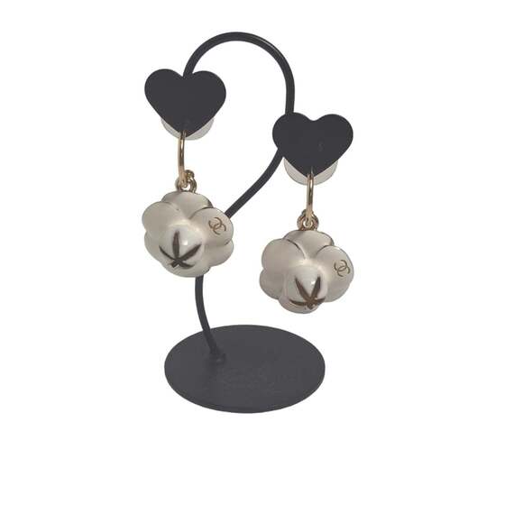 CHANEL Authentic White Logo Earrings
